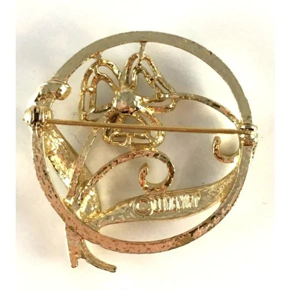 Vintage Sarah Coventry Floral Circle Brooch Gold Tone w/ Faux Pearl - Picture 3 of 3